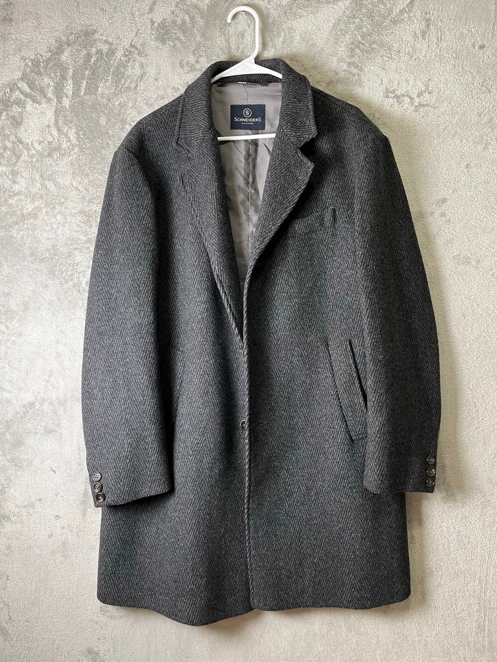 Schneiders Salzburg Michael Wool Herringbone Long Overcoat Gray 44 Quiet Luxury